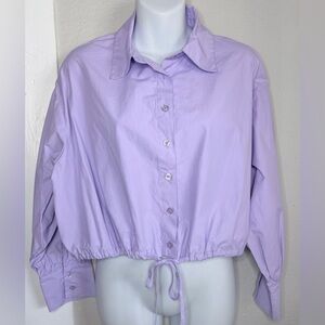 18 Centimeters Lavender cropped button shirt drawstring hem women large